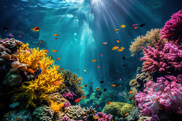 Fototapeta na wymiar Underwater landscape with corals and fish