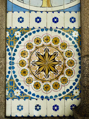 Detail of some typical portuguese tiles (azulejos) at Porto, Portugal