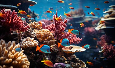 Naklejka na ściany i meble Colorful Fish Swimming in Large Aquarium