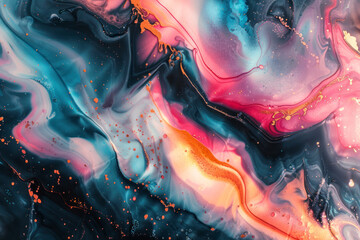 Abstract colourful marble background fluid art painting alcohol ink style with a mix of black. - obrazy, fototapety, plakaty