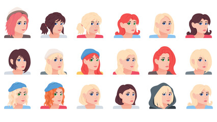 Set of avatars of different people. Collection of various female portraits.