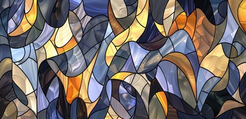 An abstract representation of the colors of the universe, with art nouveau curves, a mosaic composition, and stained glass. - obrazy, fototapety, plakaty