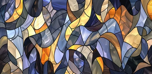 Foto op Aluminium An abstract representation of the colors of the universe, with art nouveau curves, a mosaic composition, and stained glass. © Duka Mer
