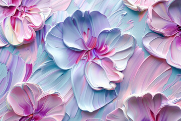 Abstract flowers seamless pattern. Relief oil painting decorative background.
