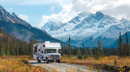 camping in the mountains motor home vacation - 760664361