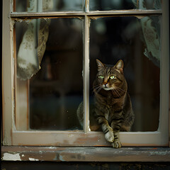 cat in window. Generative AI
