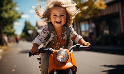 Little Girl Riding on Motorcycle