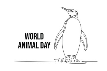Obraz premium One continuous line drawing of funny cute Penguin. World Animals Day Icon. Trendy single line draw design vector graphic illustration