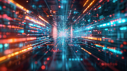 Fototapeta na wymiar A digital illustration of a glowing binary code tunnel in cyberspace