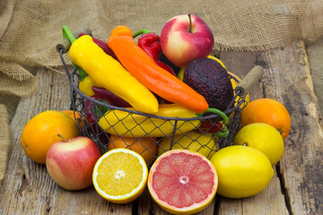 fresh fruits and vegetables in a basket - 760664907