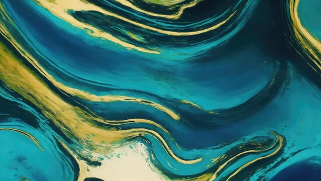 Beautiful Cyan Golden Green and Black abstract background. Сolor mixed acrylic paints