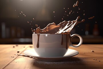 Chocolate Milk Splash on Wooden Table