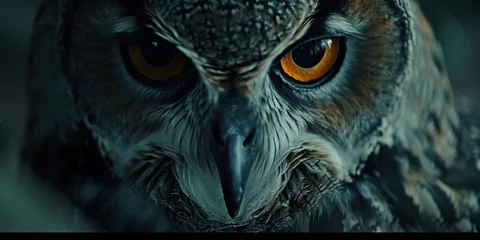 Zelfklevend Fotobehang The piercing eyes of an owl in a close-up, watching the night, representing wisdom , concept of Majestic gaze © koldunova