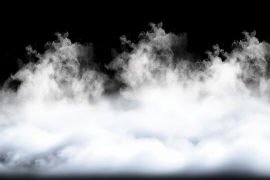 Thick smoke or steam cloud set against a black surface