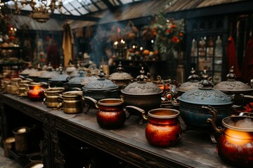 Mystical domain  explore the enchanted kitchen of baba yaga, the legendary slavic witch - obrazy, fototapety, plakaty