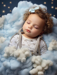 Beautiful baby is sleeping in clouds 
