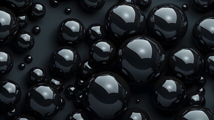 Rich Black 3D Spheres Glossed on a Dark Surface - obrazy, fototapety, plakaty