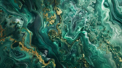 Emerald Green Marble Texture with Elegant Gold Veins in Fluid Abstract Design - obrazy, fototapety, plakaty