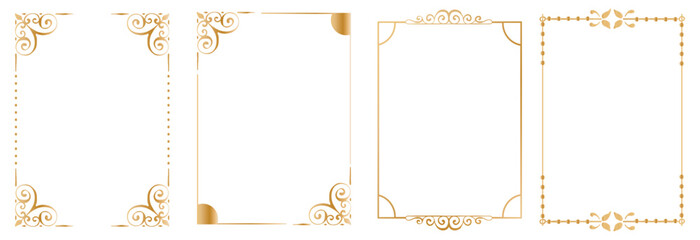 Gold vintage frames. Set of Decorative borders set, floral ornament, Vector antique decor. isolated on black background. Vector illustration. EPS 10