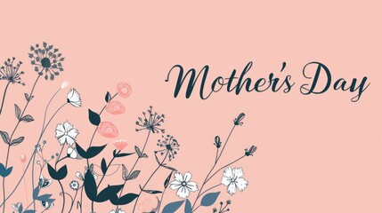 Cute pink greeting post card for mothers day with flowers. Holiday postcard. Parent celebration. Lovely floral decoration for mom. Beautiful decor. Art illustration.
