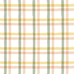 Gingham seamless pattern. Watercolor brush lines texture for shirts, plaid, tablecloths, clothes, bedding, blankets, vector checkered summer retro rustic print