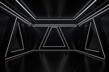 Black neon tunnel entrance path design seamless tunnel lighting neon linear strip background