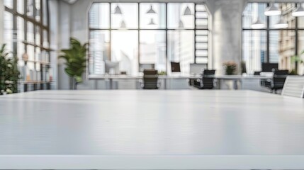 Empty office table with blur office on background