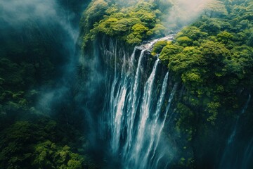 Breathtaking Aerial waterfall view. Top beauty. Generate Ai