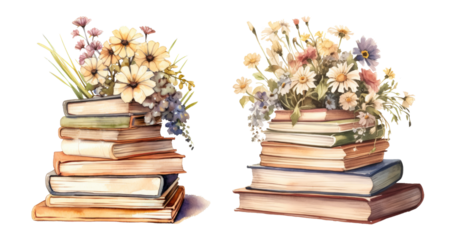 Stack of books with watercolor flowers