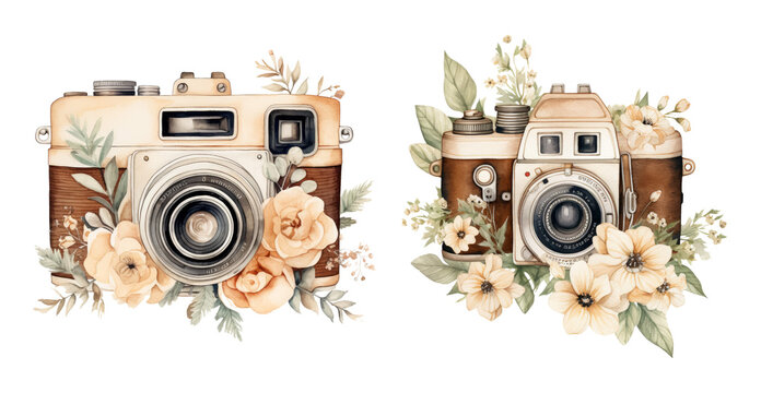 Classic camera with elegant flower decoration