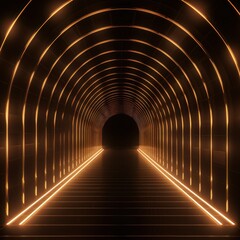 Brown neon tunnel entrance path design seamless tunnel lighting neon linear strip backgrounds 3d, in the style of lightbox