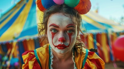 Woman clown on circus tent wallpaper background
