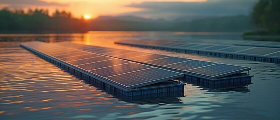 Solar photovoltaic panels that float at a sustainable power plant to provide clean energy