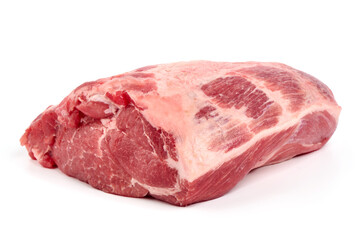 Raw pork ham, pork leg, isolated on white background.