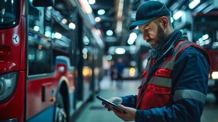 Professional bus mechanic working in vehicle repair service.
