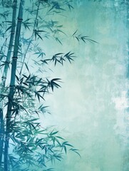 cyan bamboo background with grungy text, in the style of contemporary frescoes