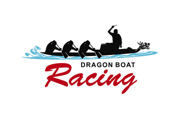 Dragon boat racing with water background, logo illustration, vector.