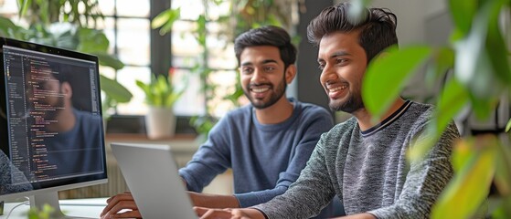Within a business software development company, there are two young South Asian coworkers.