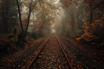 Fototapeta premium train tracks through an autumn forest