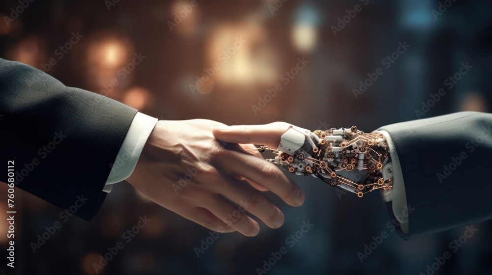 Poster  AI robots work together with humans Emphasis on presenting cutting-edge technology and the benefits of AI 