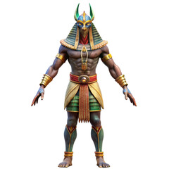 Mighty Anubis god in traditional Egyptian attire - Anubis, the jackal-headed god, stands imposingly in traditional Egyptian garb with vibrantly colored details