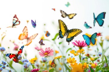 Fototapeta na wymiar colorful butterflies Flying among the flower gardens Emphasis on presenting the beauty, brightness and vitality of butterflies 
