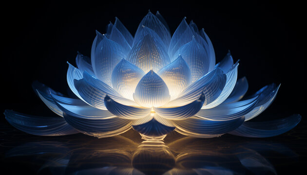 Luminous Lotus Flower, Dark Ethereal Background, Serene Light Reflection