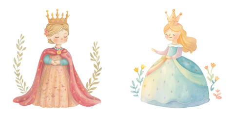 cute queen watercolour vector illustration 