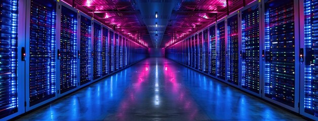 Fototapeta premium Data Center. A Visual Representation of Server Racks in a Data Center room data center backgrounds