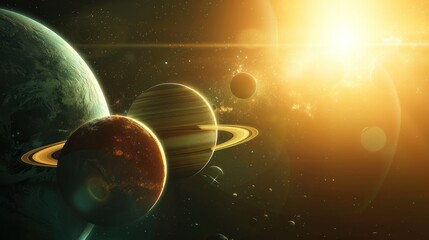 photograph of planets in the solar system Focus on presenting beauty and the uniqueness of each planet  - obrazy, fototapety, plakaty