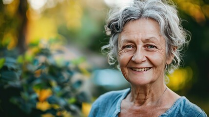 Portrait of a happy senior woman turning head to camera smiling. 
