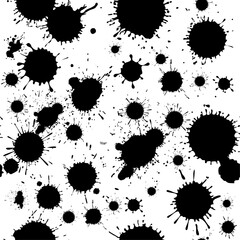 Black ink splatter seamless pattern. Artistic grunge