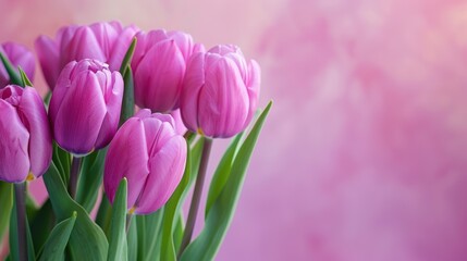 Purple tulips in a isolated pastel background Copy space 