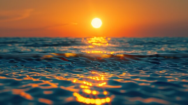 Take photos of the sunset over the sea. Showing golden light shining on the surface of the water. Presenting beauty, romance, and peace.